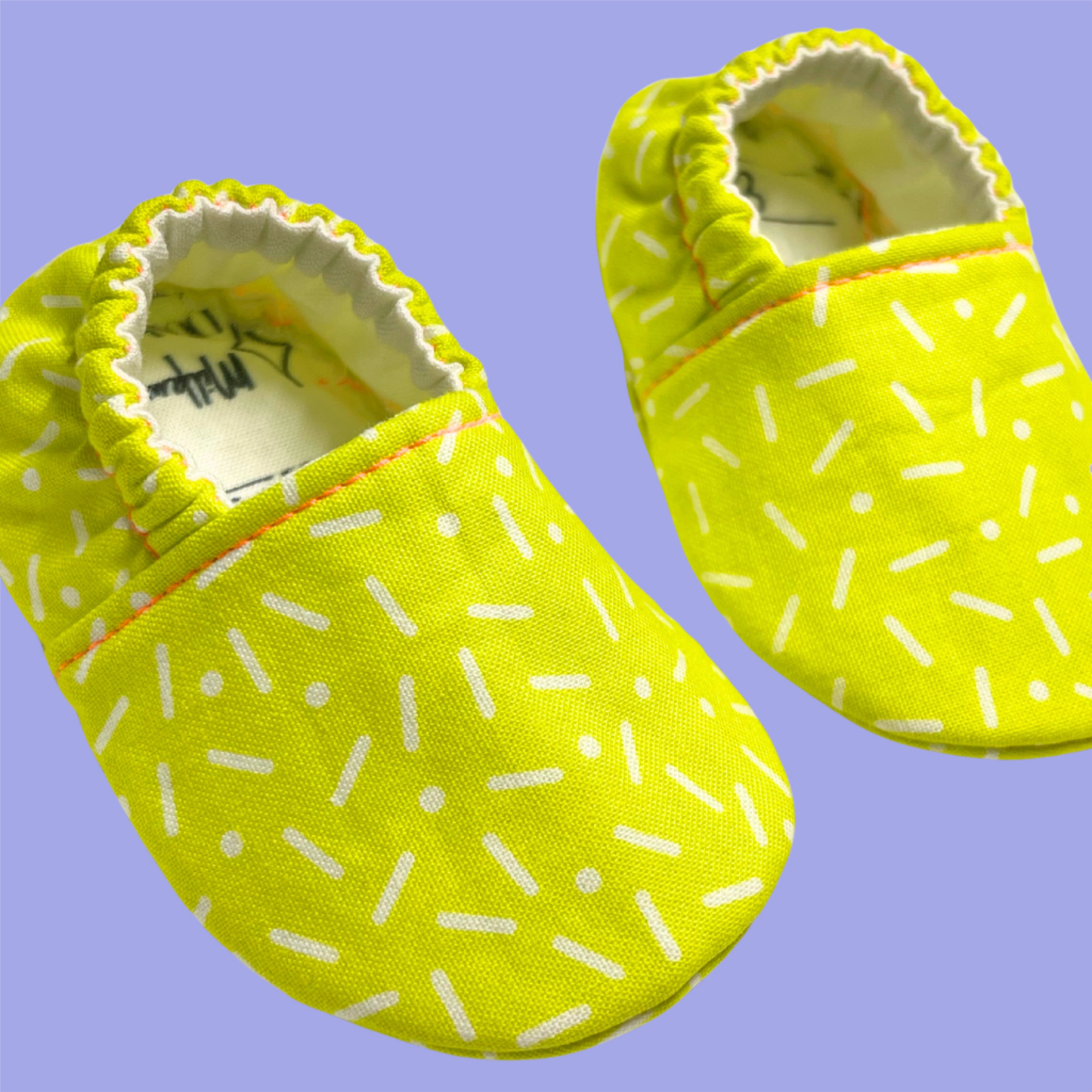 Ready to Ship! Neon Yellow Soft Sole Baby Shoes | Cheerful Sprinkle Design