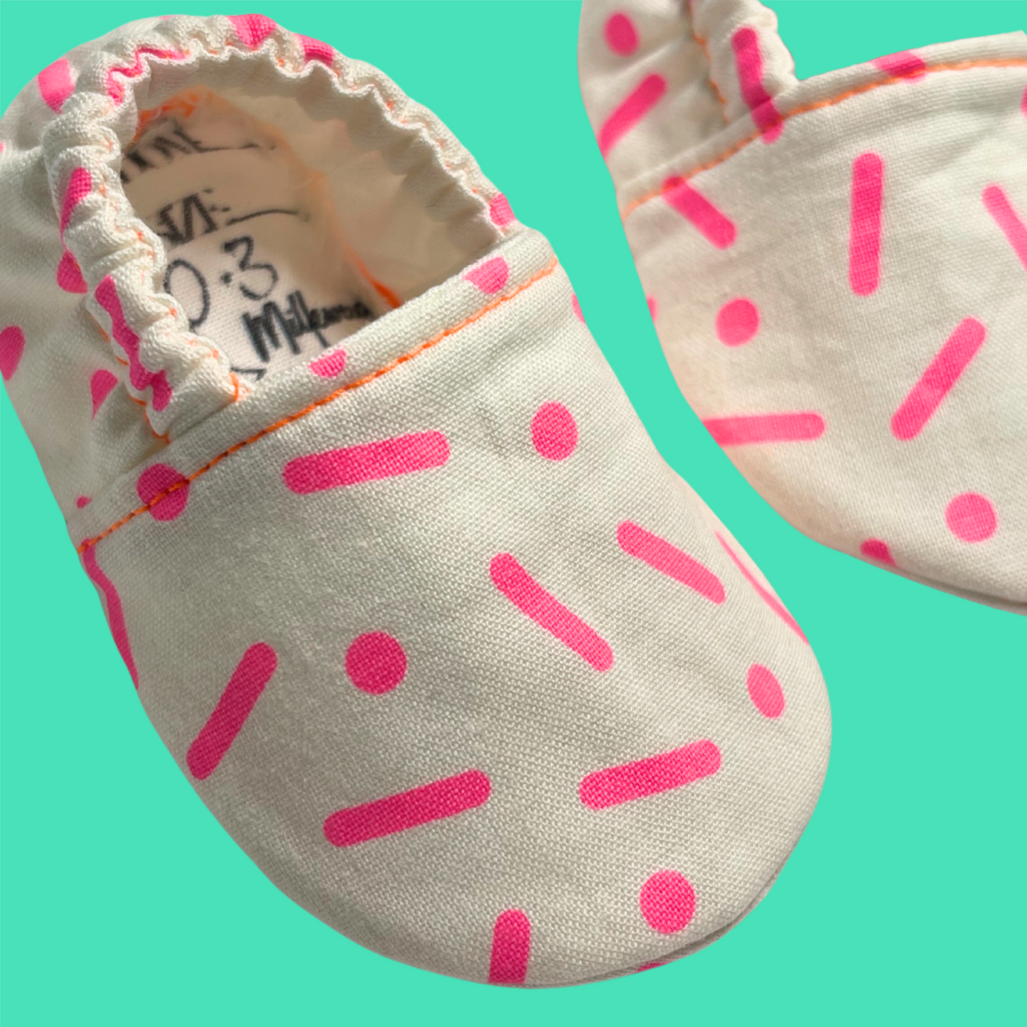 Neon Pink Sprinkle Soft Sole Baby Shoes | Handcrafted | Promotes Proper Foot Development | Ready to Ship