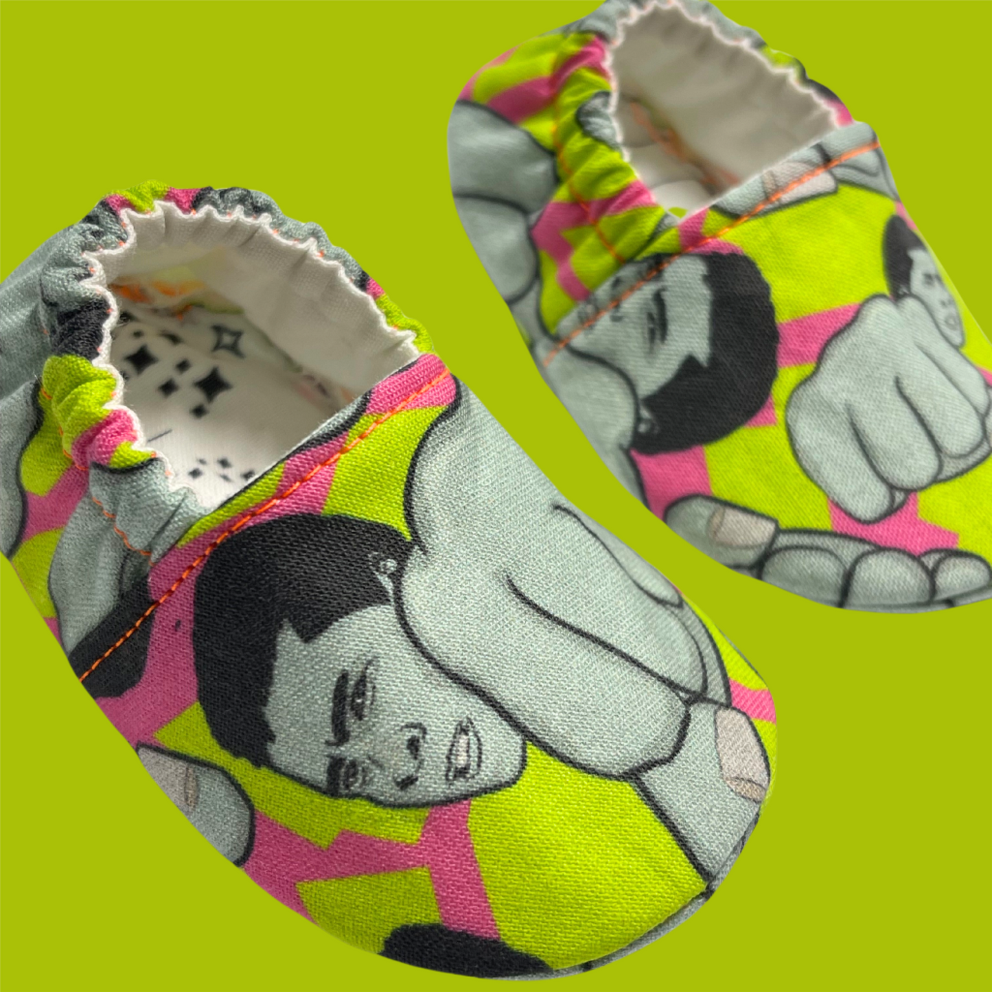 Neon Green & Pink Muhammad Ali Baby Shoes – Soft Sole, Handmade in Kansas City