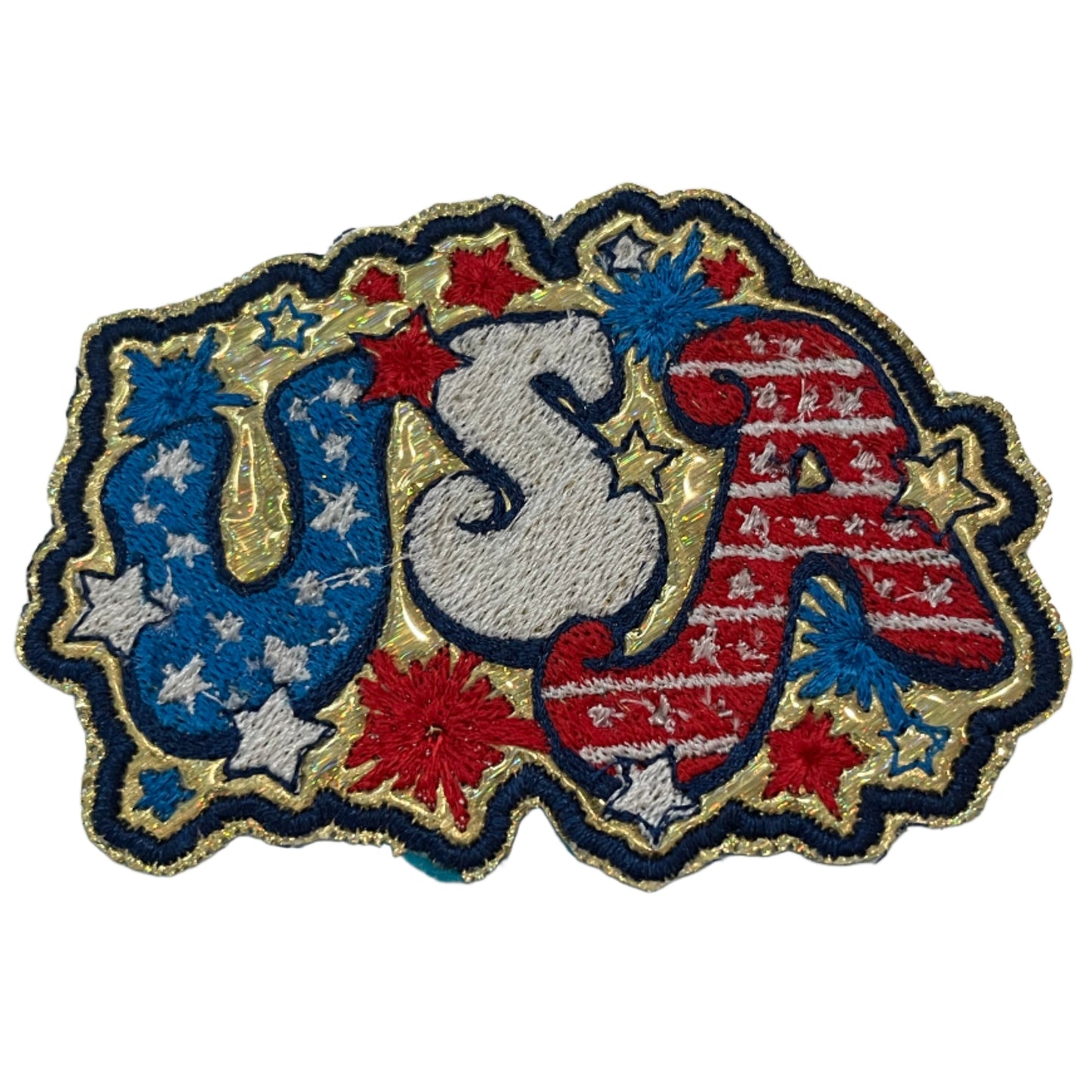 Handmade USA Patriotic Iron-On Patch | Red, White, and Blue Embroidery