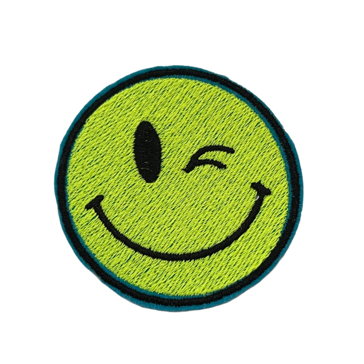 Winking Smiley Face Iron-On Patch - Retro Fun with a Modern Twist