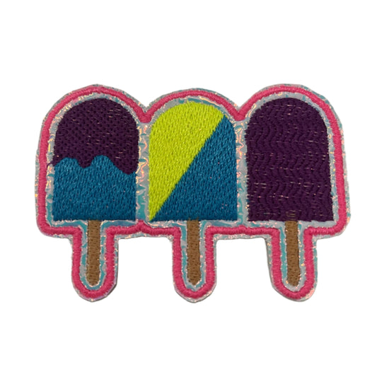 Handmade Bold Color Popsicles Iron-On Patch | Purple, Bright Blue, Neon Yellow, Holographic Silver Vinyl