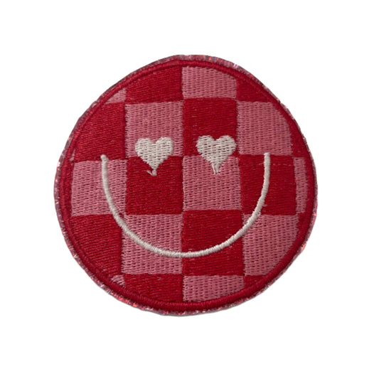 Checkerboard Smiley Face Red & Pink