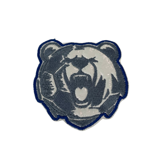 Bear Soccer Ball Mascot embroidered patch featuring a fierce bear blended with a soccer ball, perfect for customizing clothing and accessories.