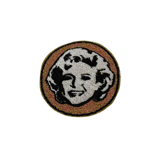 Golden Girls Rose embroidered patch featuring a retro pop art design with a vibrant background, perfect for customizing clothing and accessories.