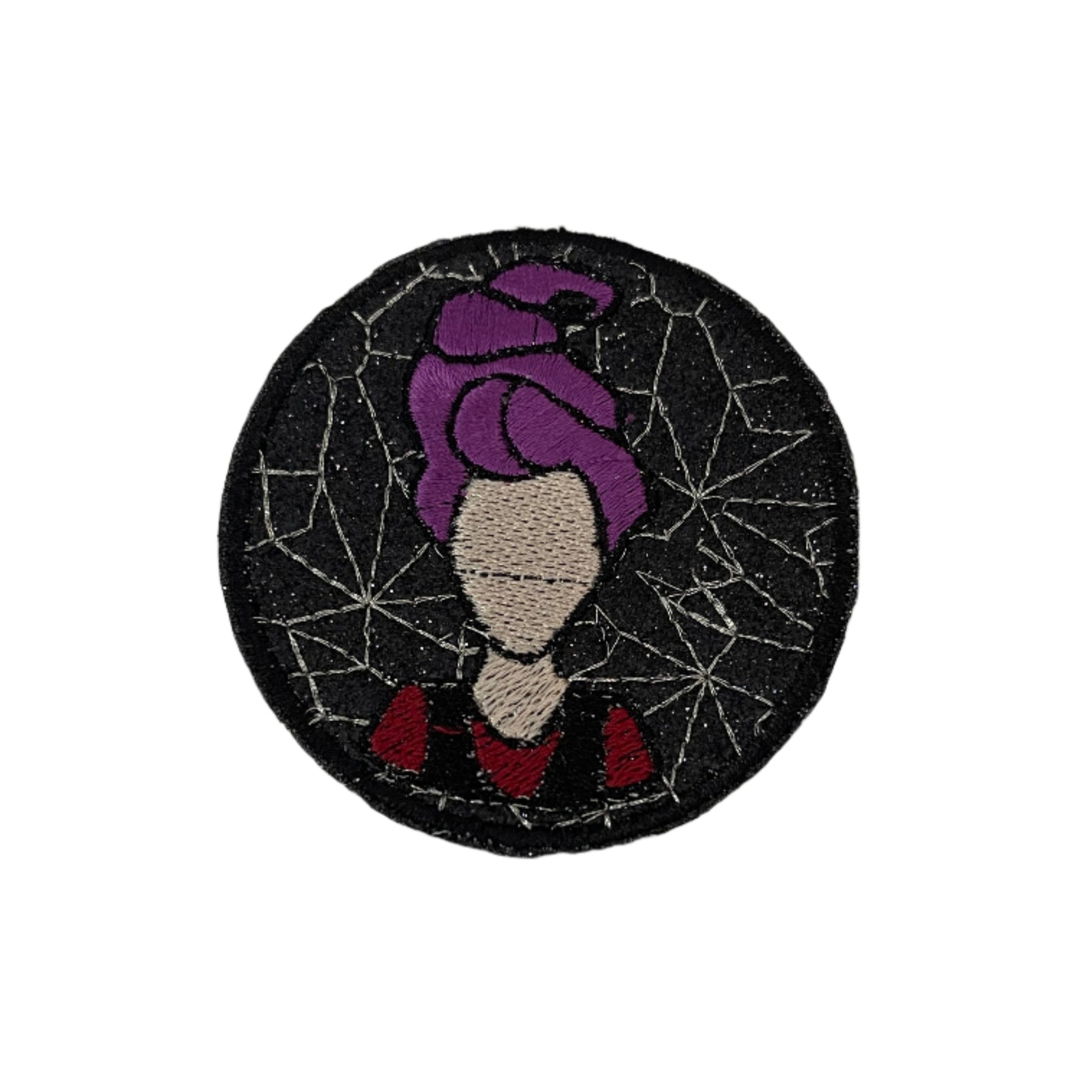 Mary Sanderson embroidered patch featuring a witchy design, perfect for customizing clothing and accessories.