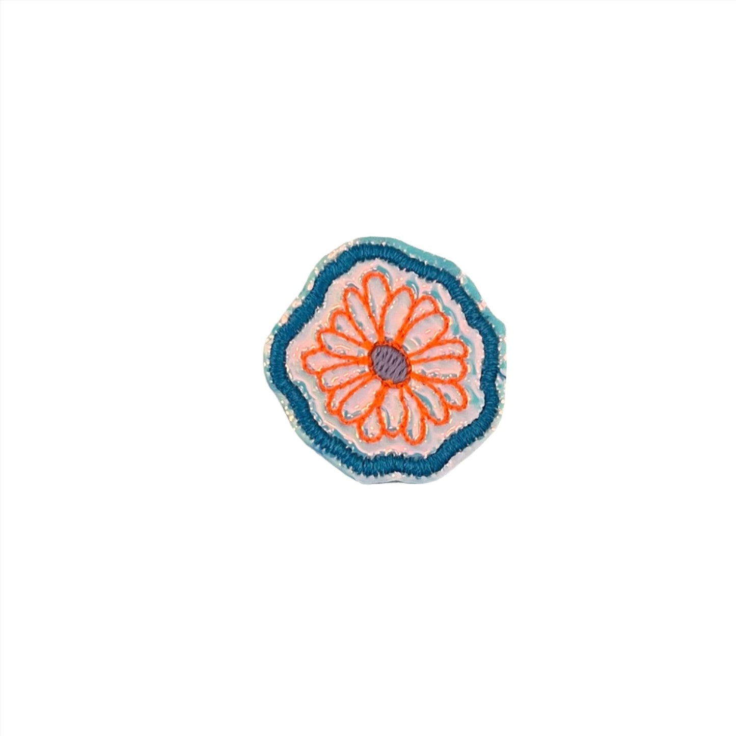 Vintage Flower Power Patch with a colorful flower design for customization.