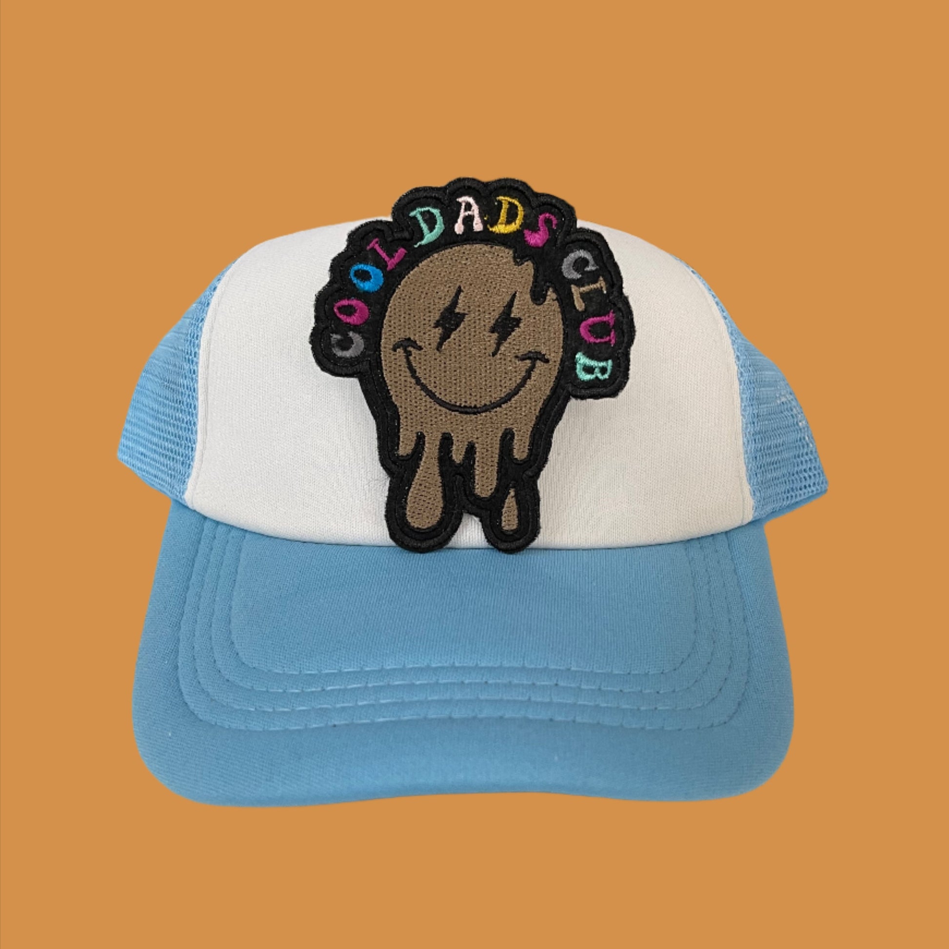 Cool Dads Club patch featuring a dripping smiley face design and multicolor text, perfect for customizing clothing and accessories.