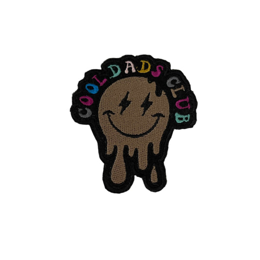 Cool Dads Club patch featuring a dripping smiley face design and multicolor text, perfect for customizing clothing and accessories.