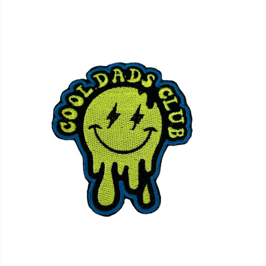 Cool Dads Club patch featuring a vibrant dripping smiley face design, perfect for customizing clothing and accessories.