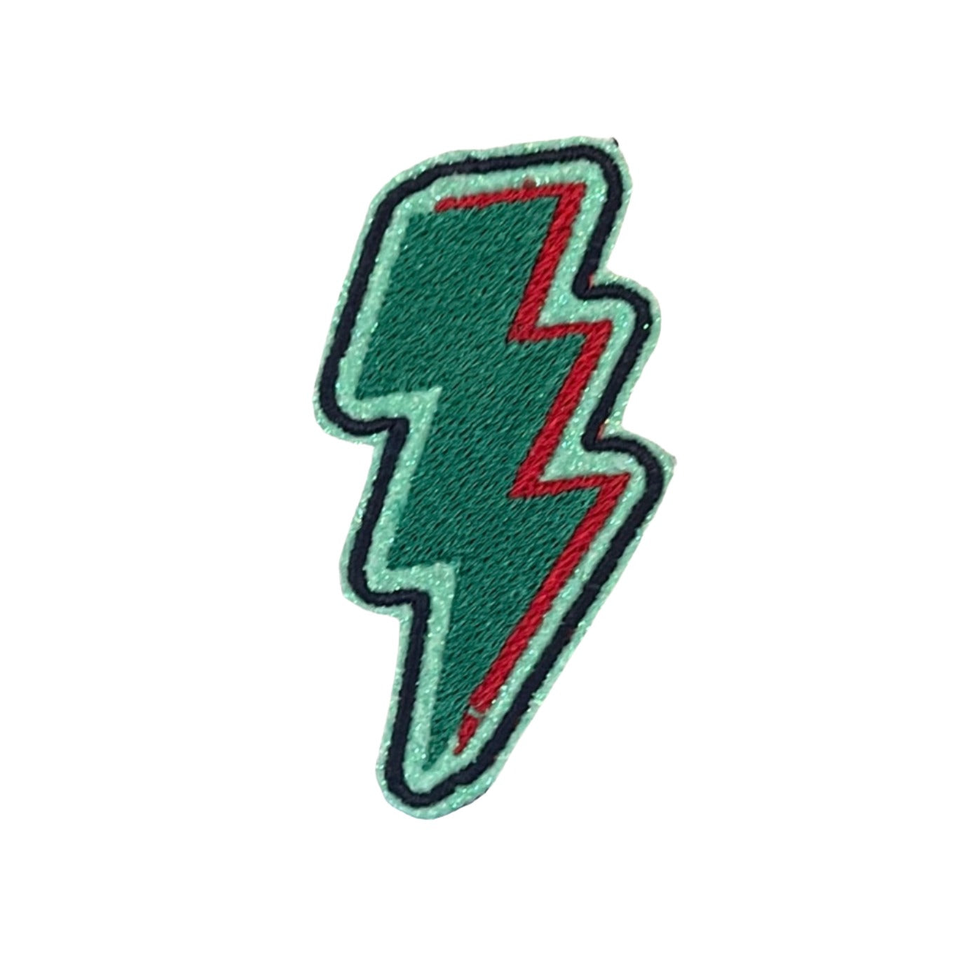 Lightning bolt patch in Kansas City Current team colors, red and green design.