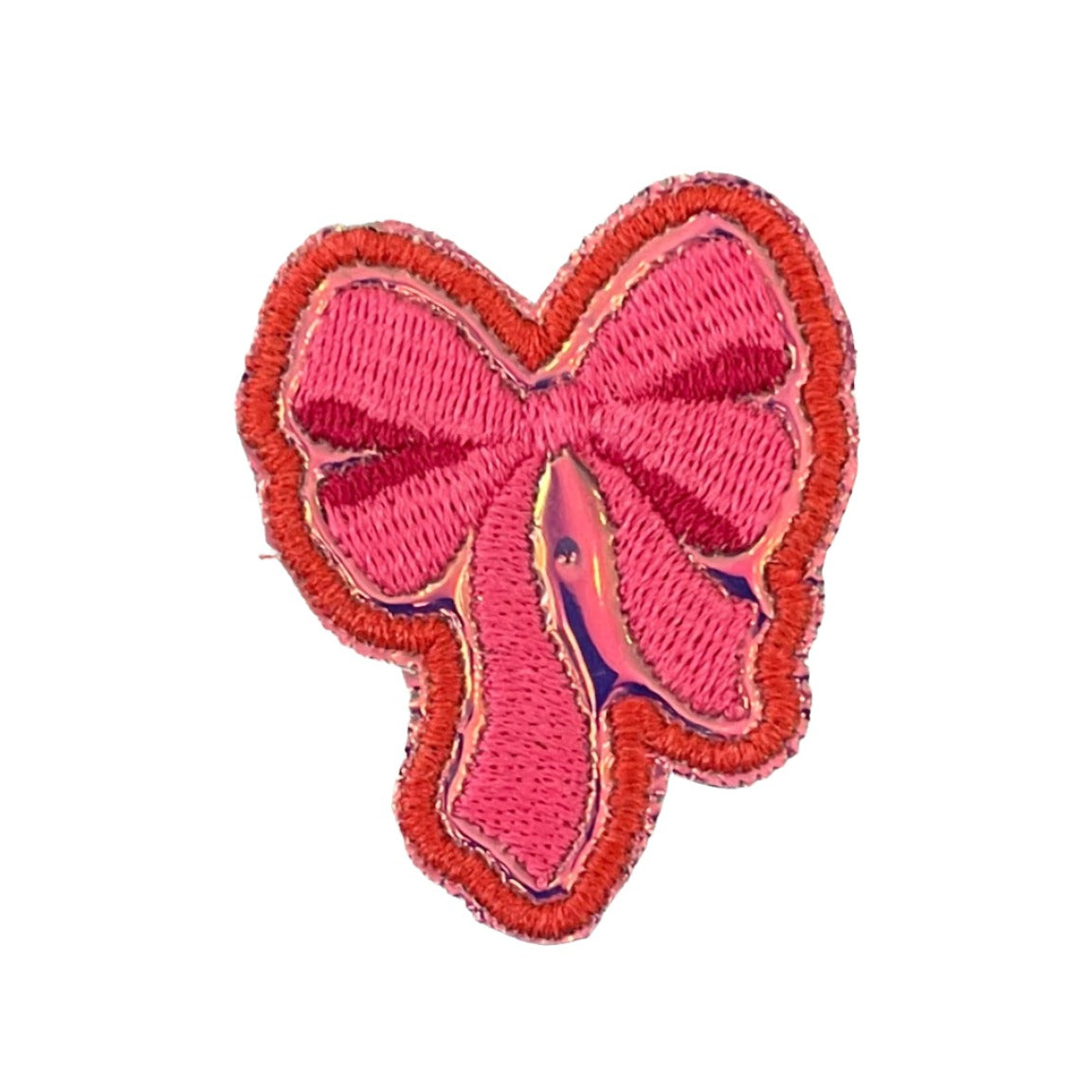 Vibrant pink bow embroidered patch, perfect for adding a trendy and stylish touch to various accessories.