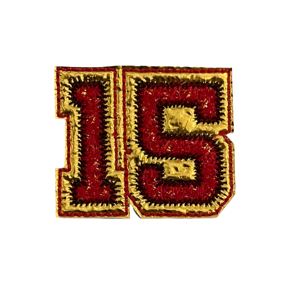 KC Chiefs Inspired Number 15 Iron-On Patch - Red and Gold Embroidery