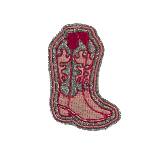 Pink Cowboy Boot Iron-On Patch - Western Chic Embroidery