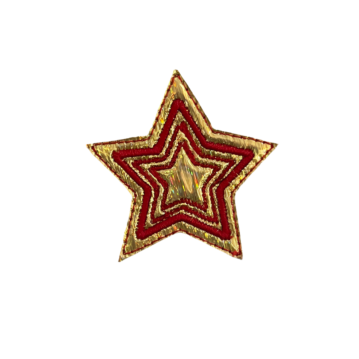 Retro Star Iron-On Patch - Red and Gold Embroidery