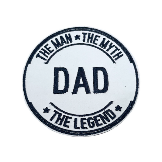 Handmade Dad patch with "The Man, The Myth, The Legend" design.