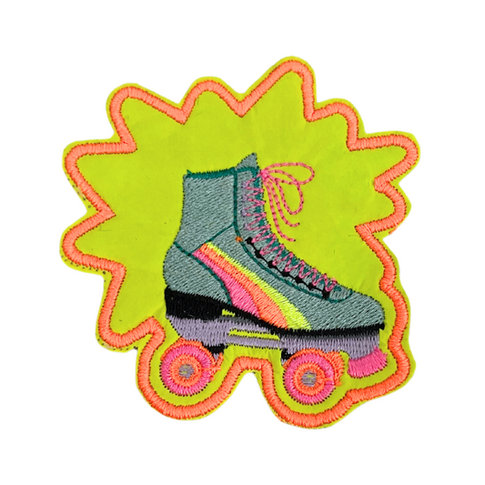 Handmade Roller Skate patch with bright colors and intricate embroidery.