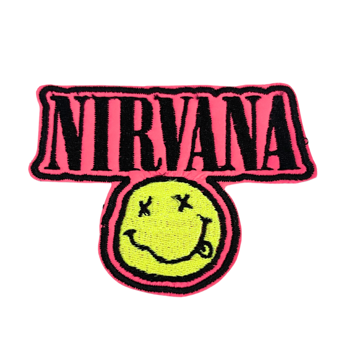 Handmade Nirvana Smiley Face patch with vibrant colors and intricate embroidery.