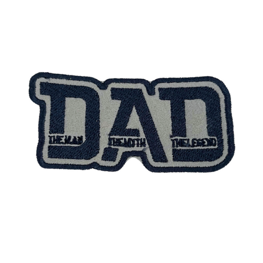 Handmade DAD patch with bold letters and a "The Man, The Myth, The Legend" design.