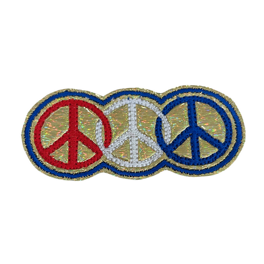Handmade Peace Sign patch with red, white, and blue symbols on a white background.