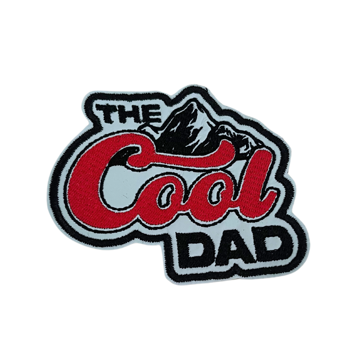 Handmade The Cool Dad patch with bold colors and a mountain design.