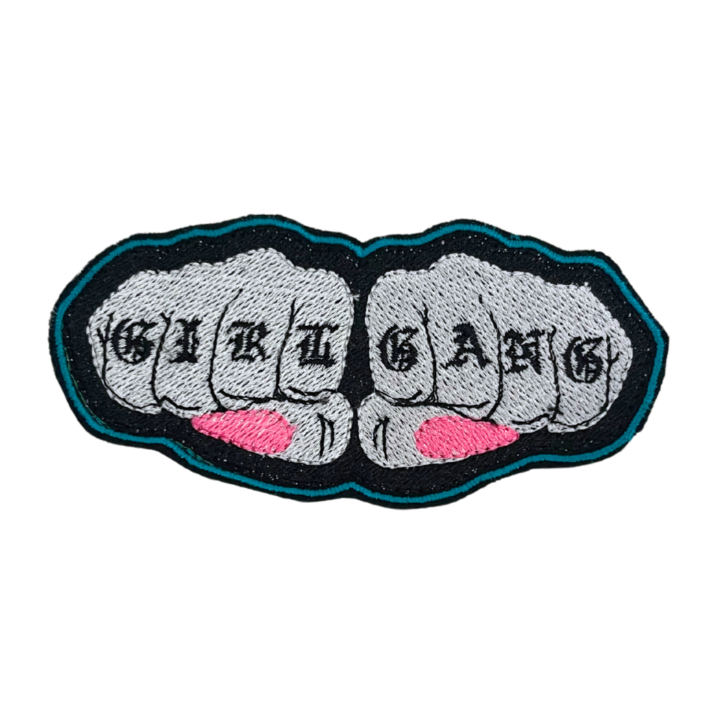 Custom Embroidered "Girl Gang" Patch on knuckles with pink accents