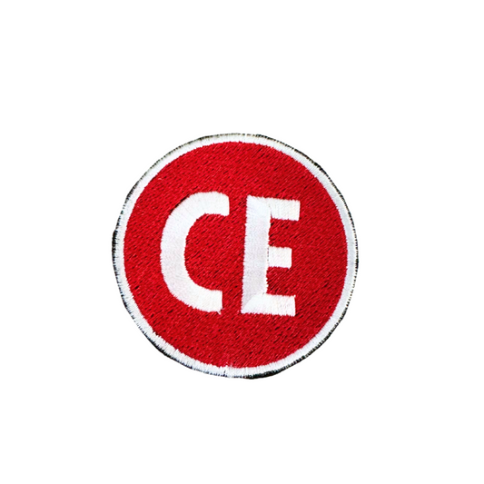 Corinth Elementary "CE" handmade patch in red and white