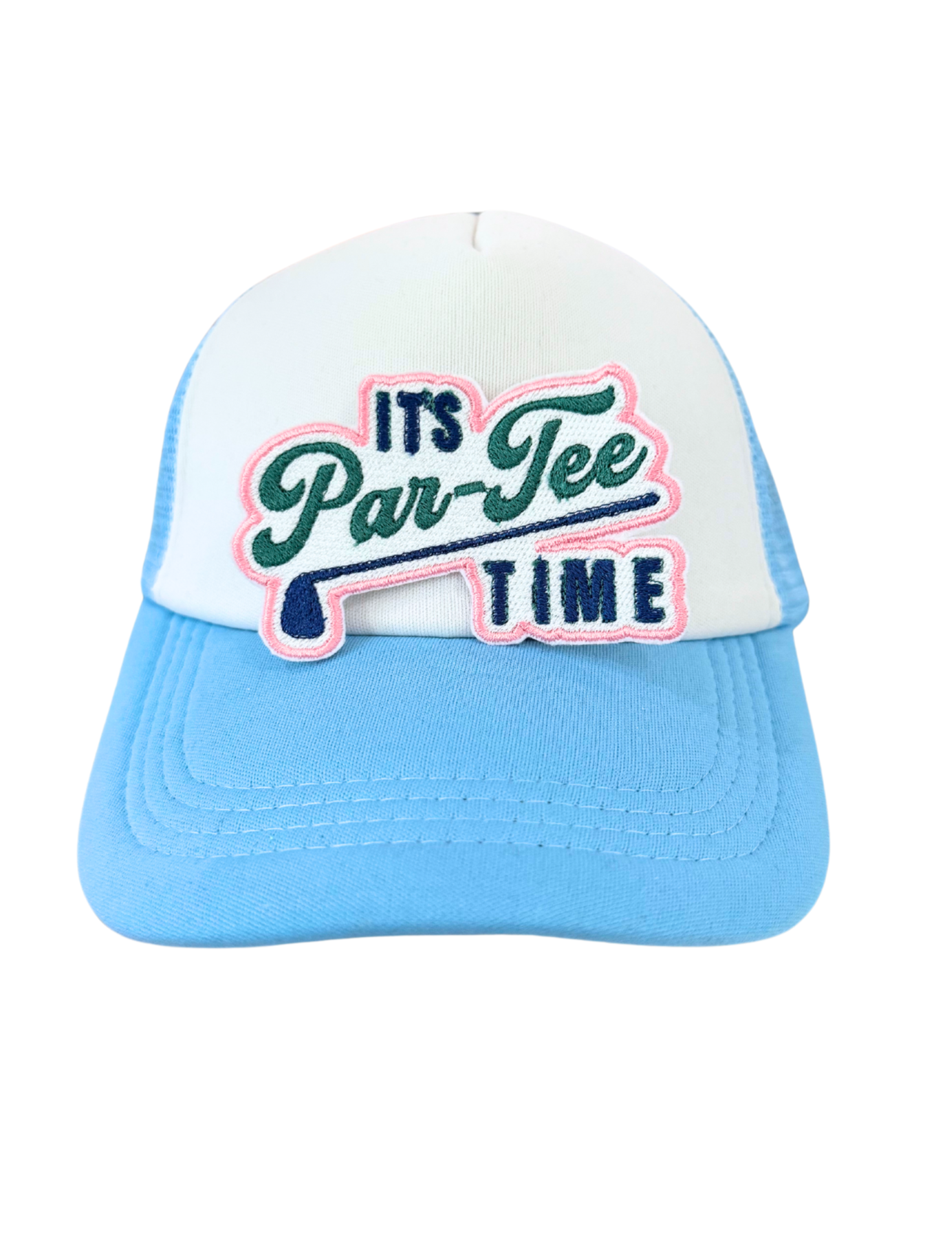 "Par-Tee Time" handmade patch in green and pink colors