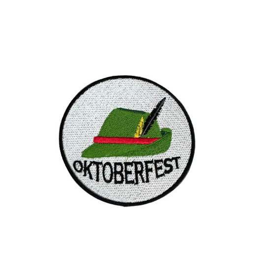 Oktoberfest patch featuring a traditional German hat with a feather

