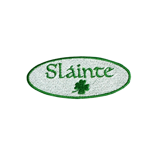 Sláinte patch with a shamrock, perfect for St. Patrick's Day and Irish-themed customization.

