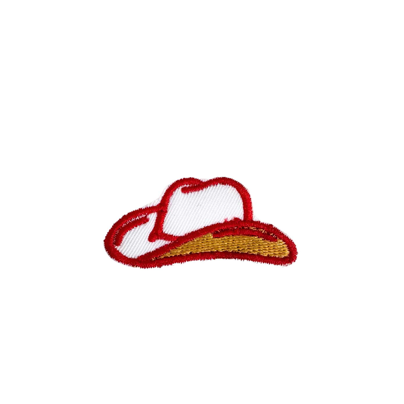 KC Chiefs Colors Cowboy Hat Iron-On Patch, red and gold, handmade, high-quality adhesive, ready to ship.