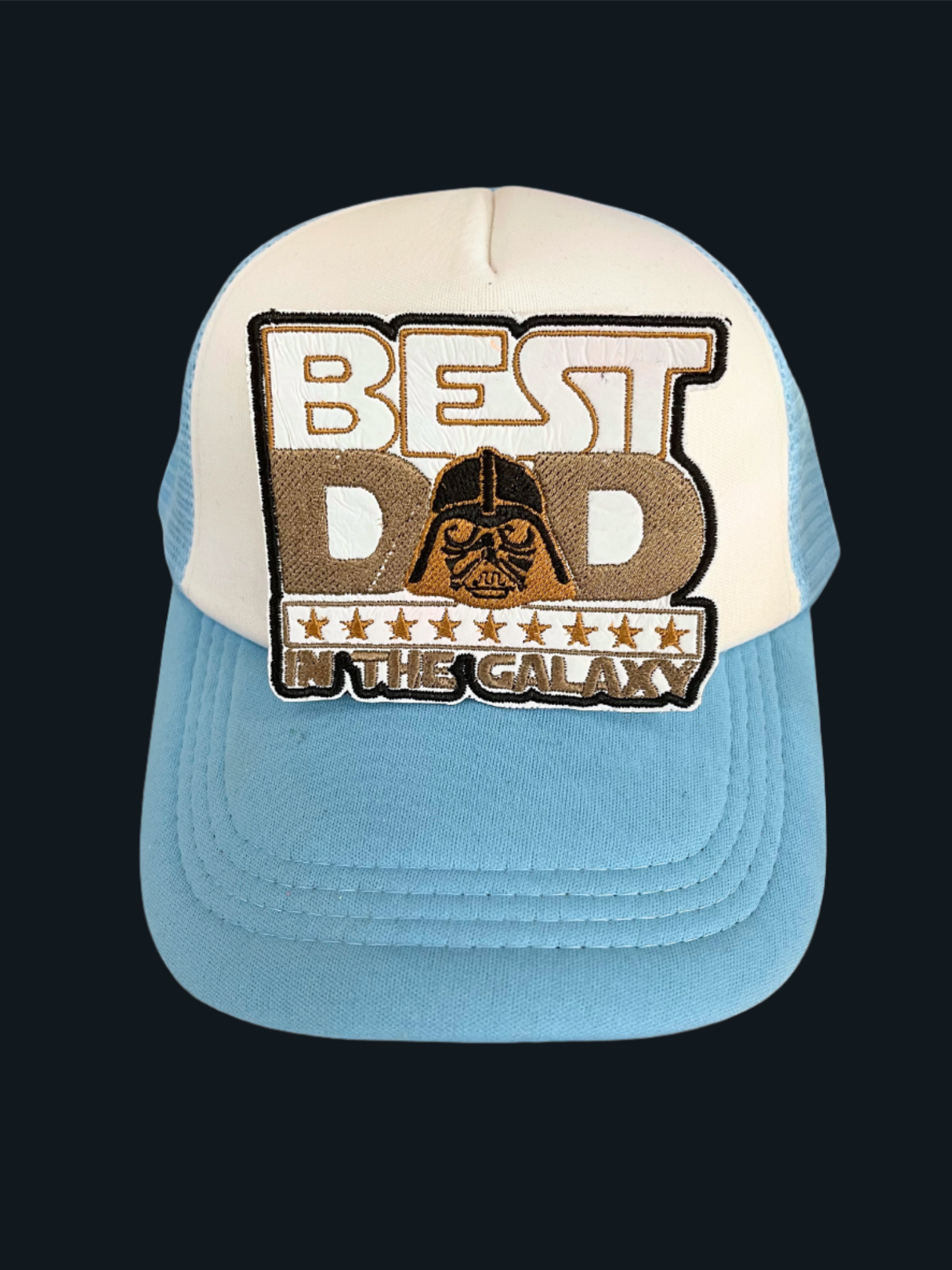 Handmade Best Dad in the Galaxy patch featuring a Darth Vader-inspired design.