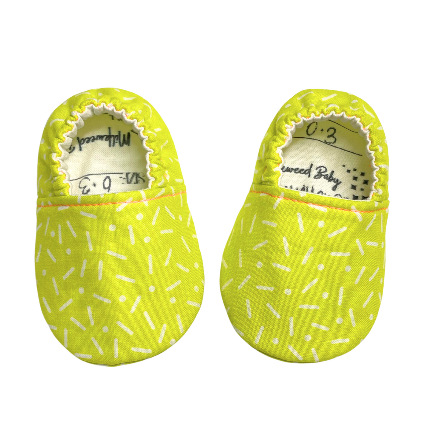 Ready to Ship! Neon Yellow Soft Sole Baby Shoes | Cheerful Sprinkle Design