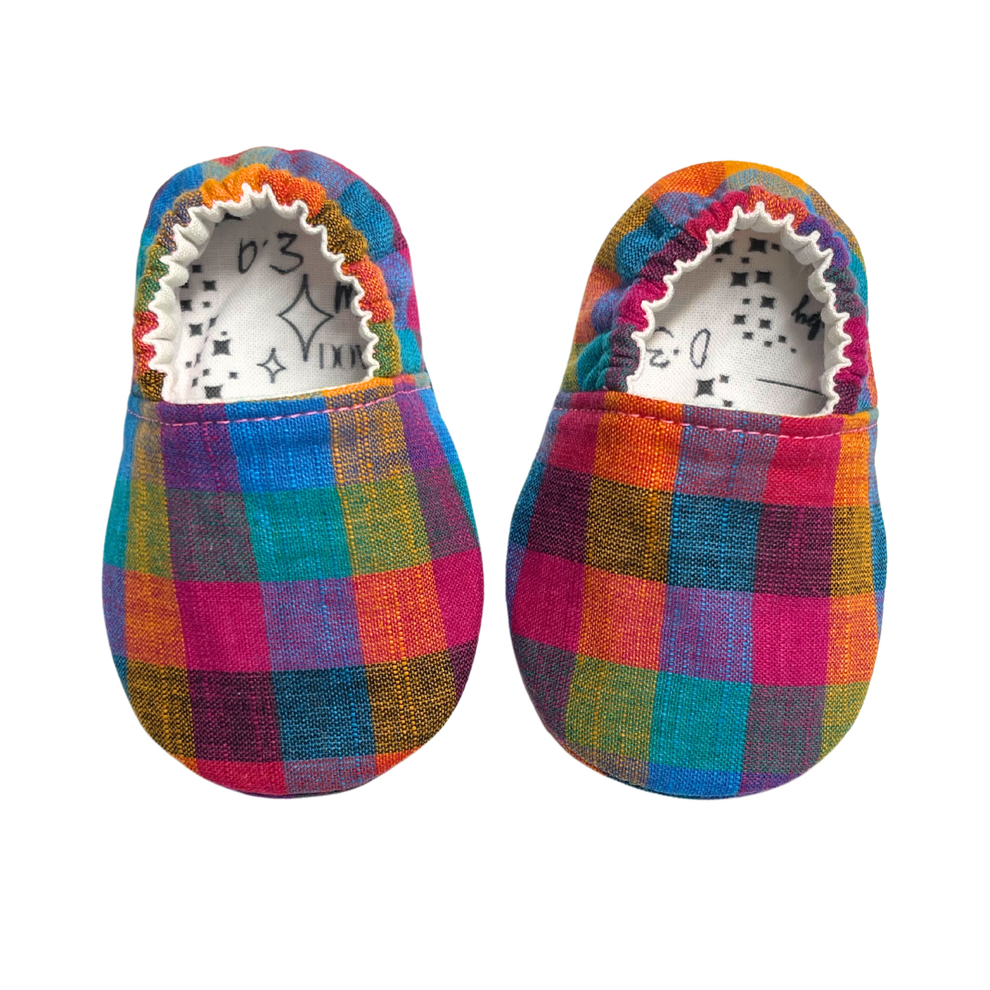 Vibrant Tiny Madras Plaid Baby Shoes – Handmade, Ready to Ship