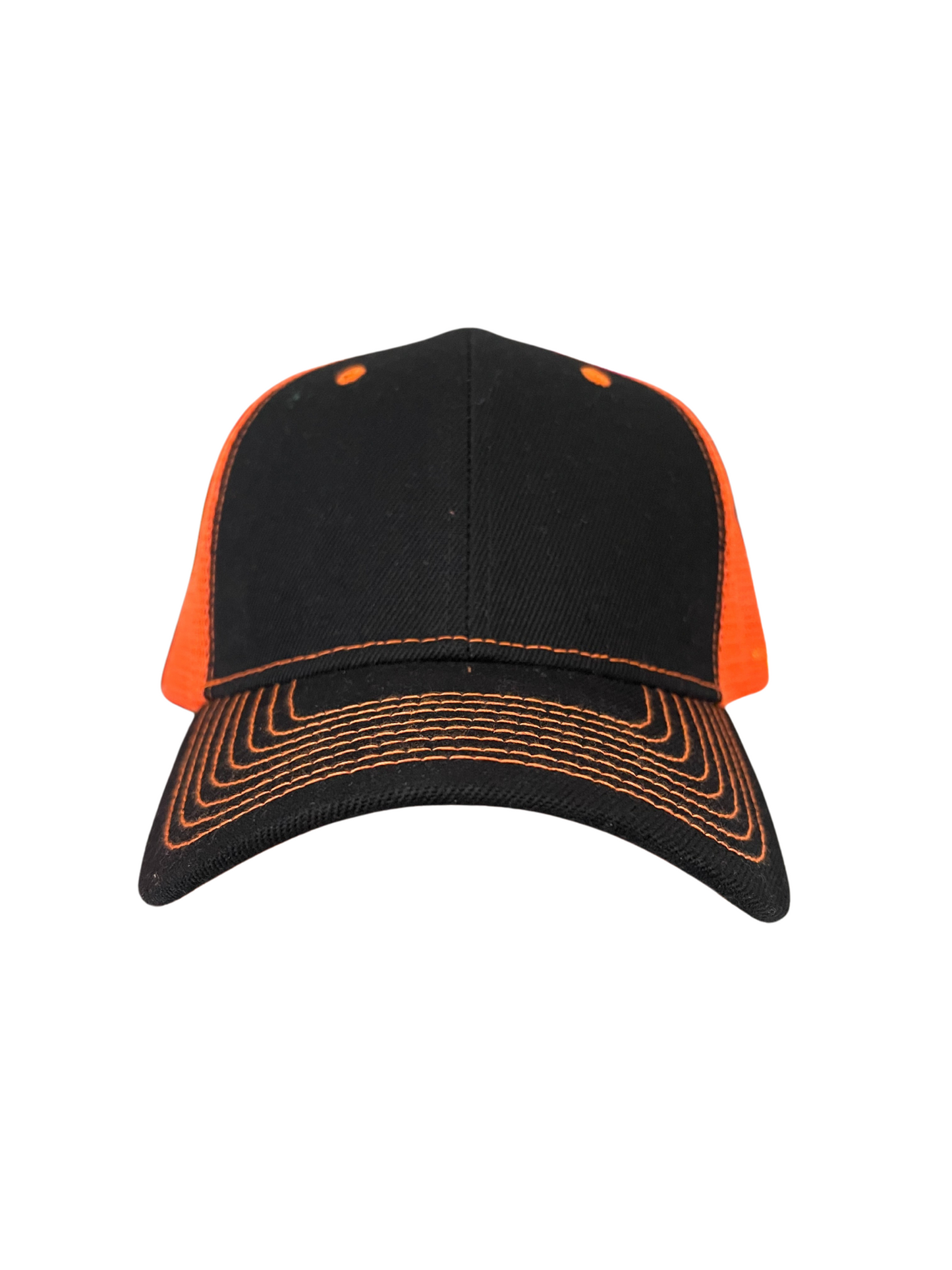 Adult Size - Black/Neon Orange Canvas Trucker Hat Snap Adjustment