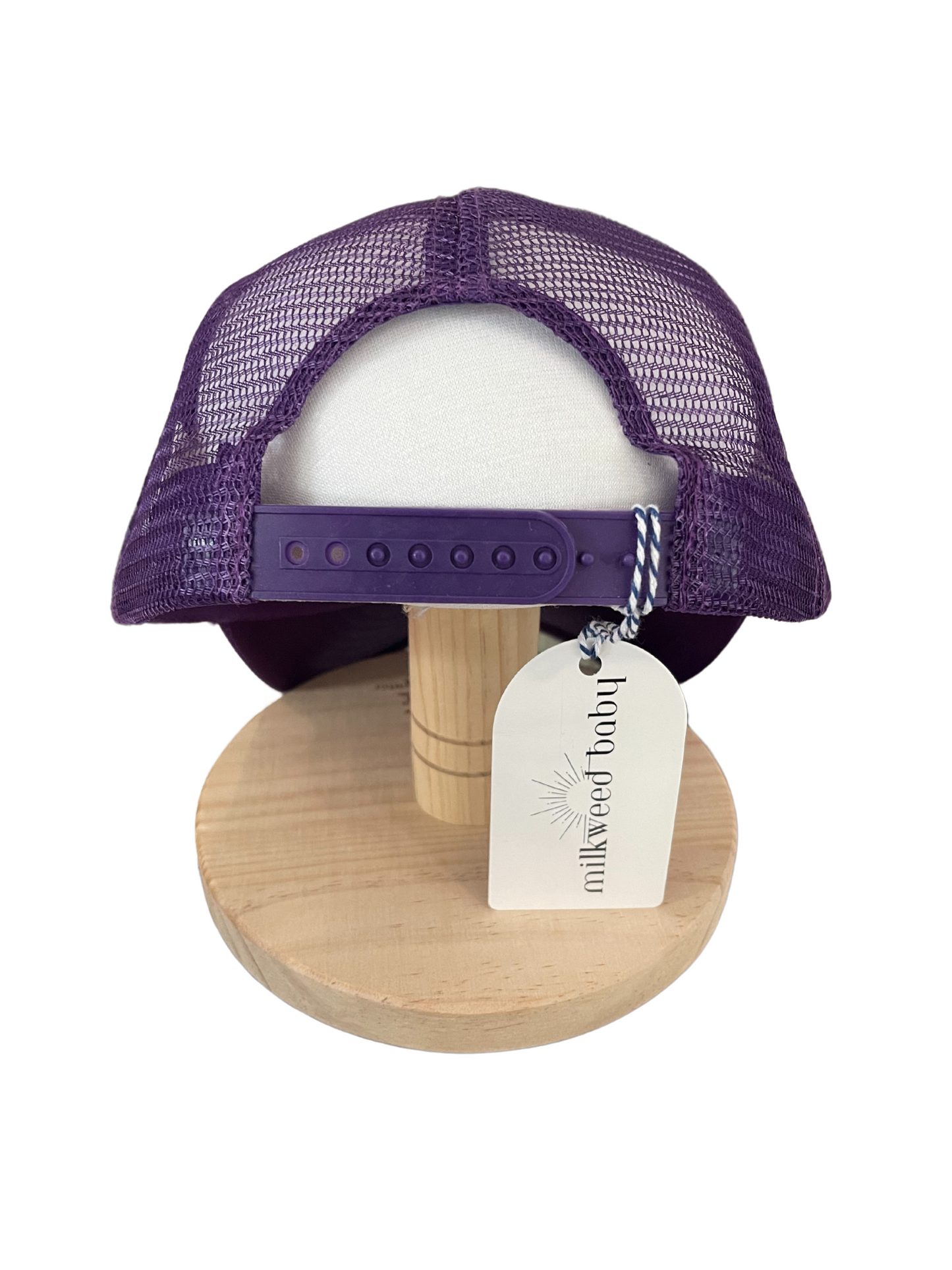 Adult Size - Purple and White Foam Trucker Hat Snap Adjustment