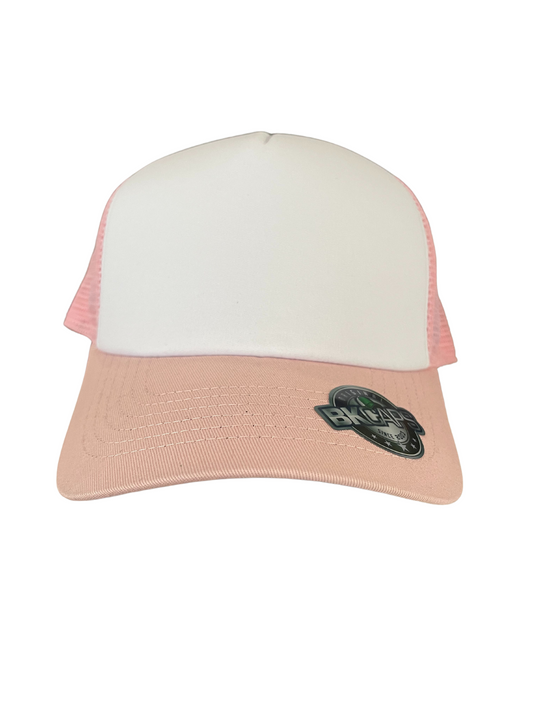 Adult Size - Pink and White Foam Trucker Hat Snap Adjustment