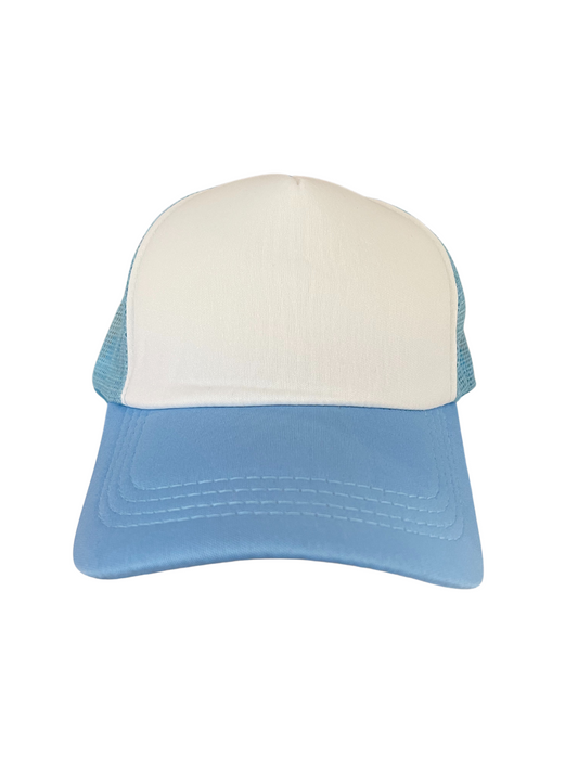 Adult Size - Light Blue and White Foam Trucker Hat Snap Adjustment