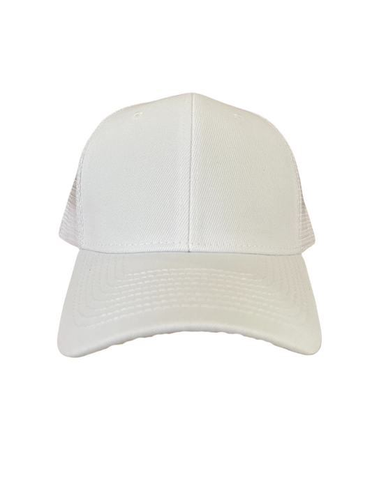 Adult Size - White Canvas Trucker Hat Snap Adjustment