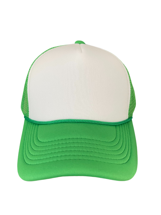 Adult Size - Green & White Foam Trucker Hat Snap Adjustment