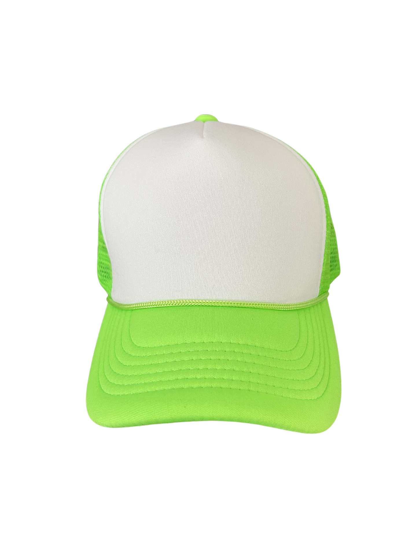 Adult Size Neon Green and White Foam Trucker Hat with Snap Adjustment