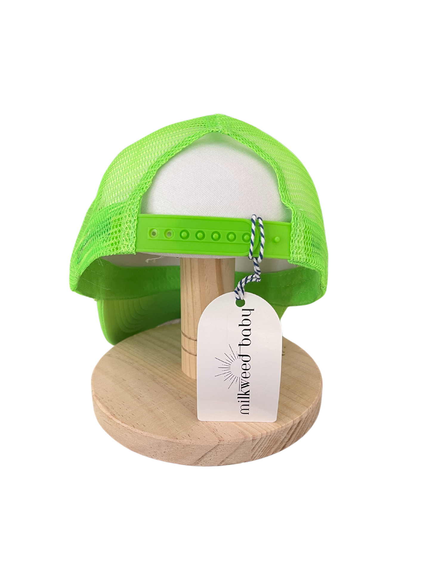 Adult Size - Neon Green & White Foam Trucker Hat Snap Adjustment