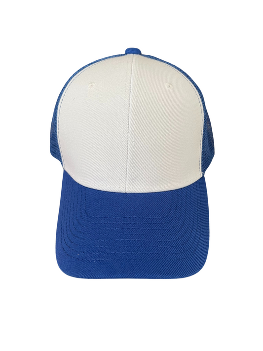 Adult Size - Royal Blue & White Canvas Trucker Hat Snap Adjustment