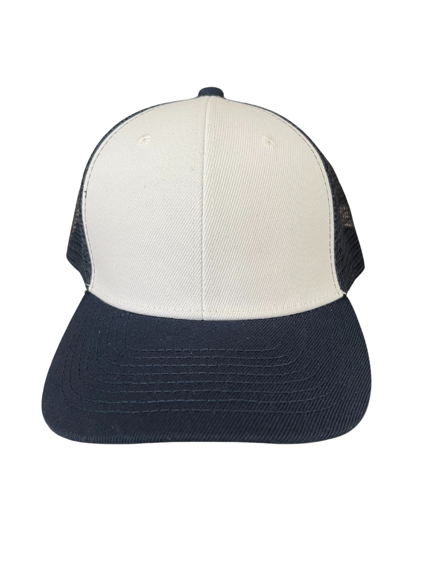 Adult Size - Navy Blue & White Canvas Trucker Hat Snap Adjustment