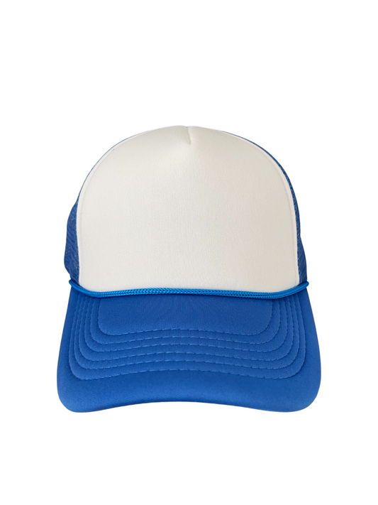 Adult Size - Royal Blue & White Foam Trucker Hat Snap Adjustment