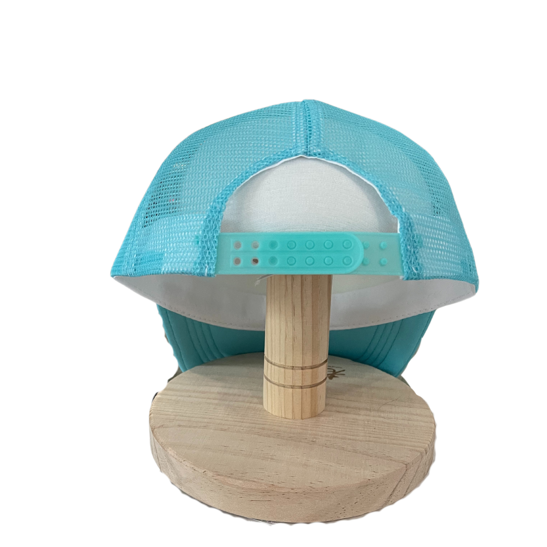 Adult Size - Aqua & White Foam Trucker Hat Snap Adjustment