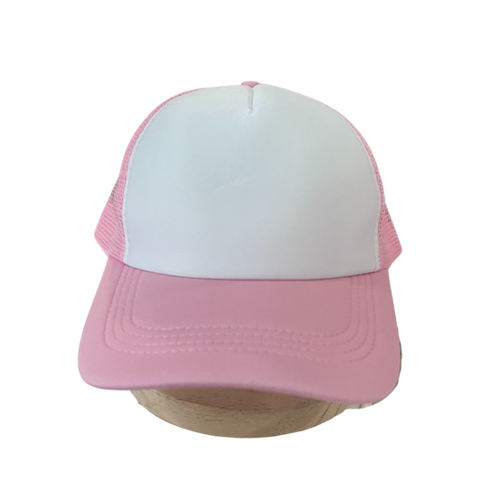 Adult Size - Pink & White Foam Trucker Hat Snap Adjustment