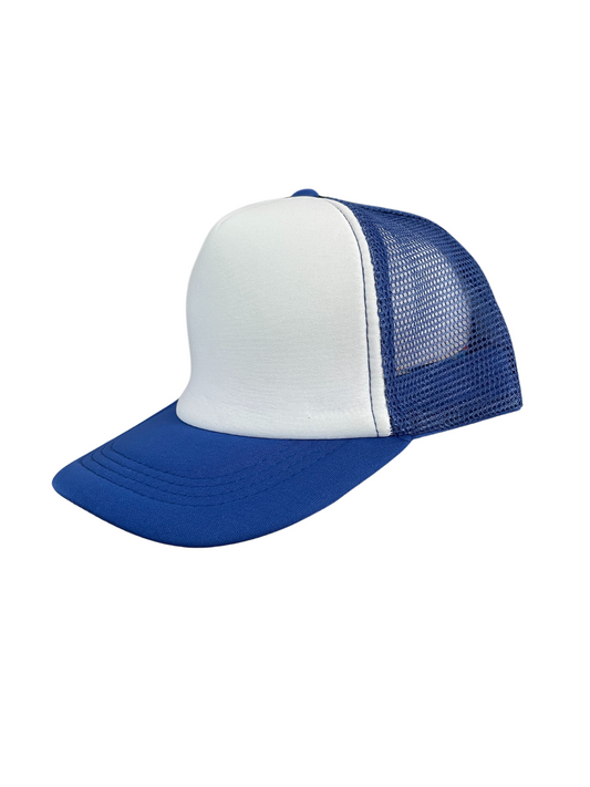 Youth Size - Blue & White Foam Trucker Hat Adjustable Snap Back Closure