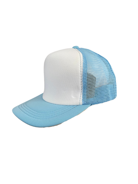 Youth Size - Light Blue & White Foam Trucker Hat Adjustable Snap Back Closure
