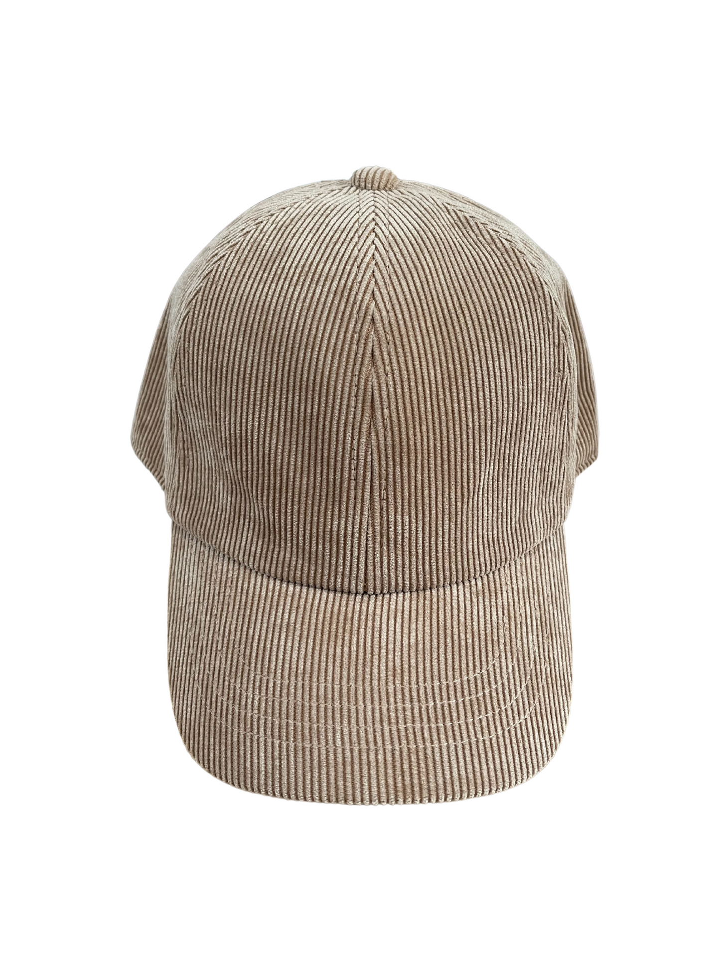 Youth size tan corduroy baseball hat with adjustable Velcro back closure.